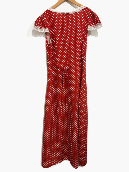 Rihoas Red Polka Dot Lace Trim Maxi Dress - Medium