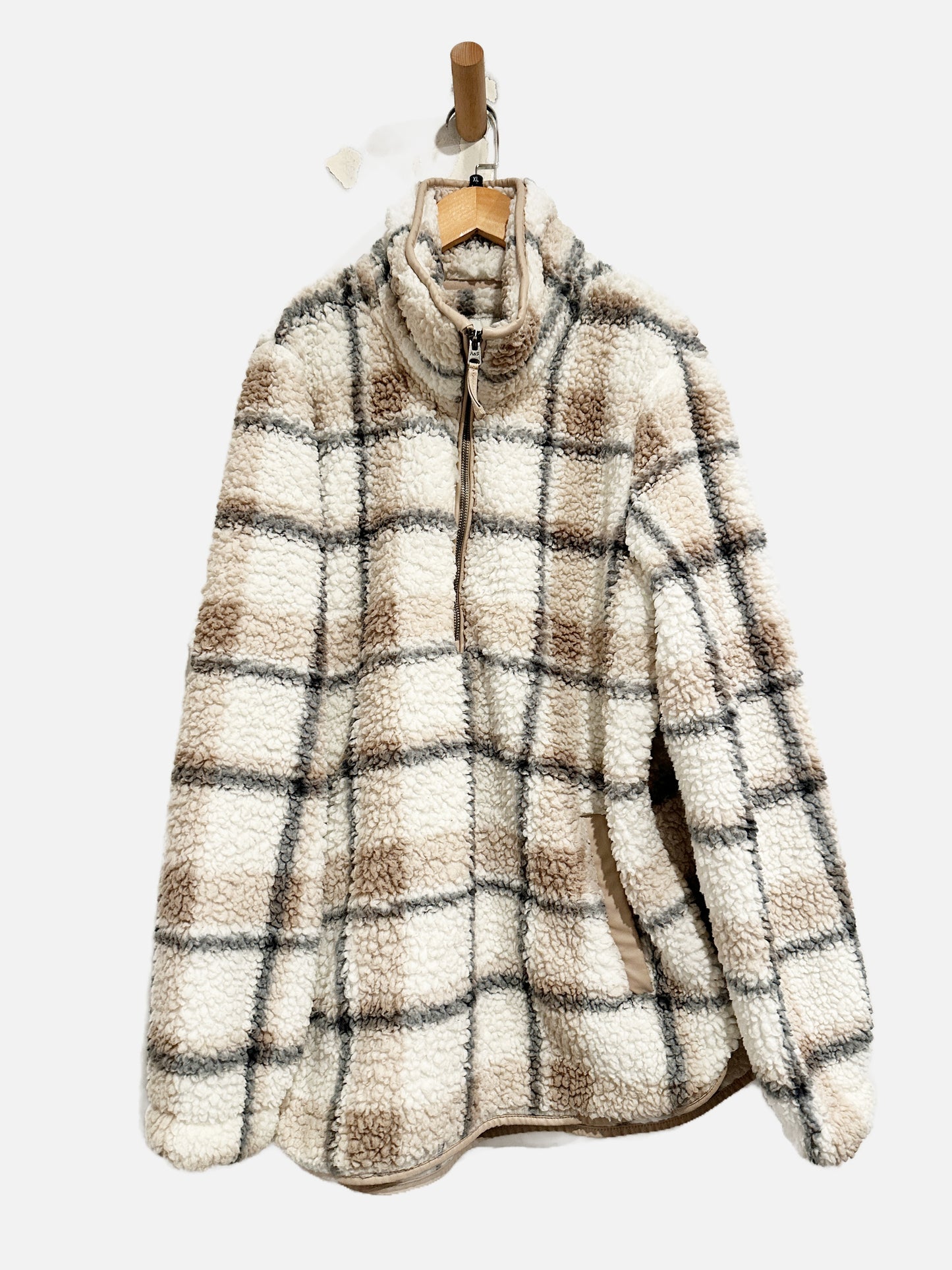 Abercrombie & Fitch Plaid Sherpa Quarter Zip - XL