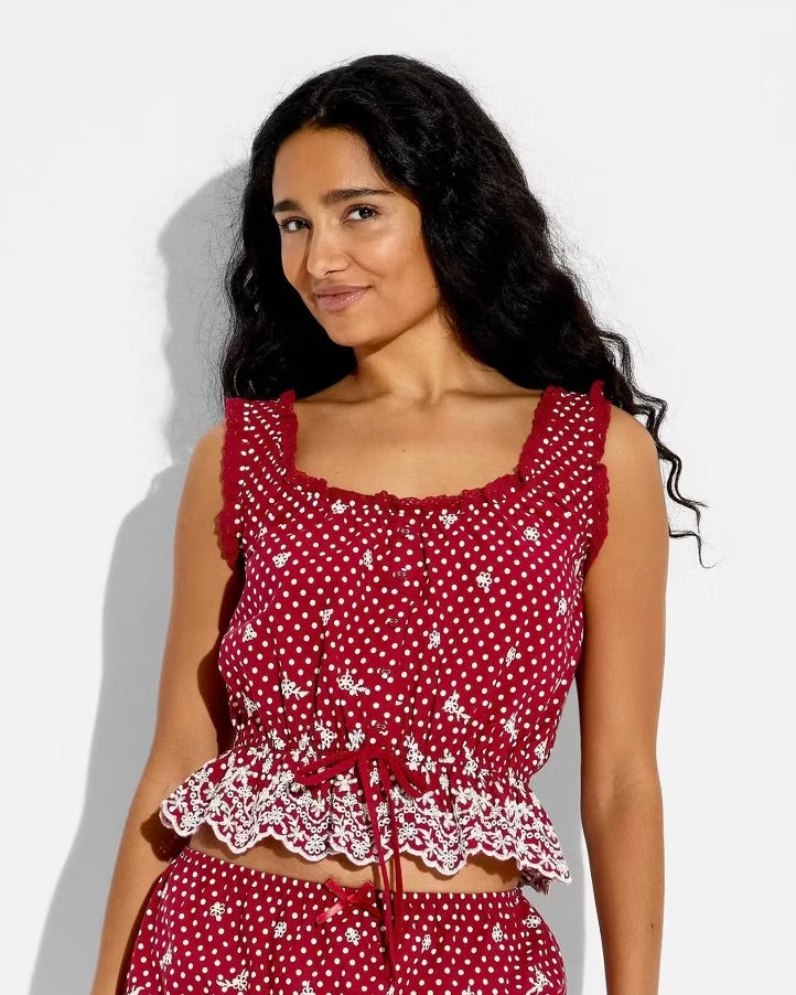 NWT Wild Fable Red and White Eyelet Tank - XS