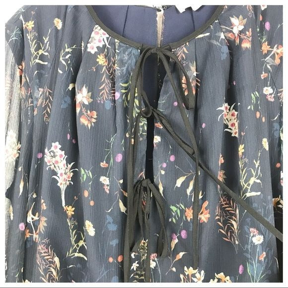 Barneys New York Floral Chiffon Dress in Navy Size Medium