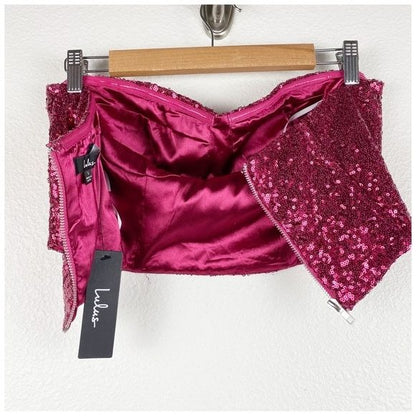 Lulus NWT Alluring Attitude Sequin Strapless Bustier Crop Top Size Large