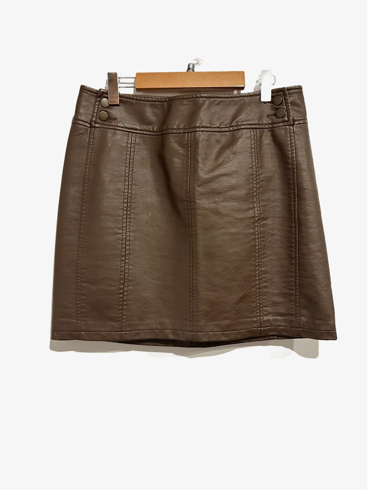 Free People Retro Bodycon Vegan Leather Mini Skirt in Brown - 8