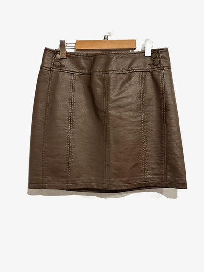 Free People Retro Bodycon Vegan Leather Mini Skirt in Brown - 8