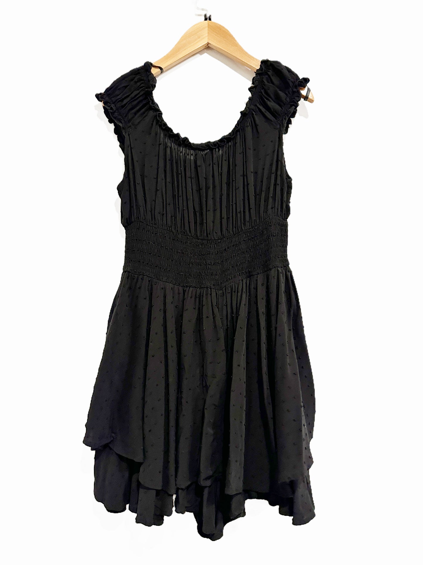 Urban Outfitters Rosie Smocked Tiered Ruffle Romper in Black - Large