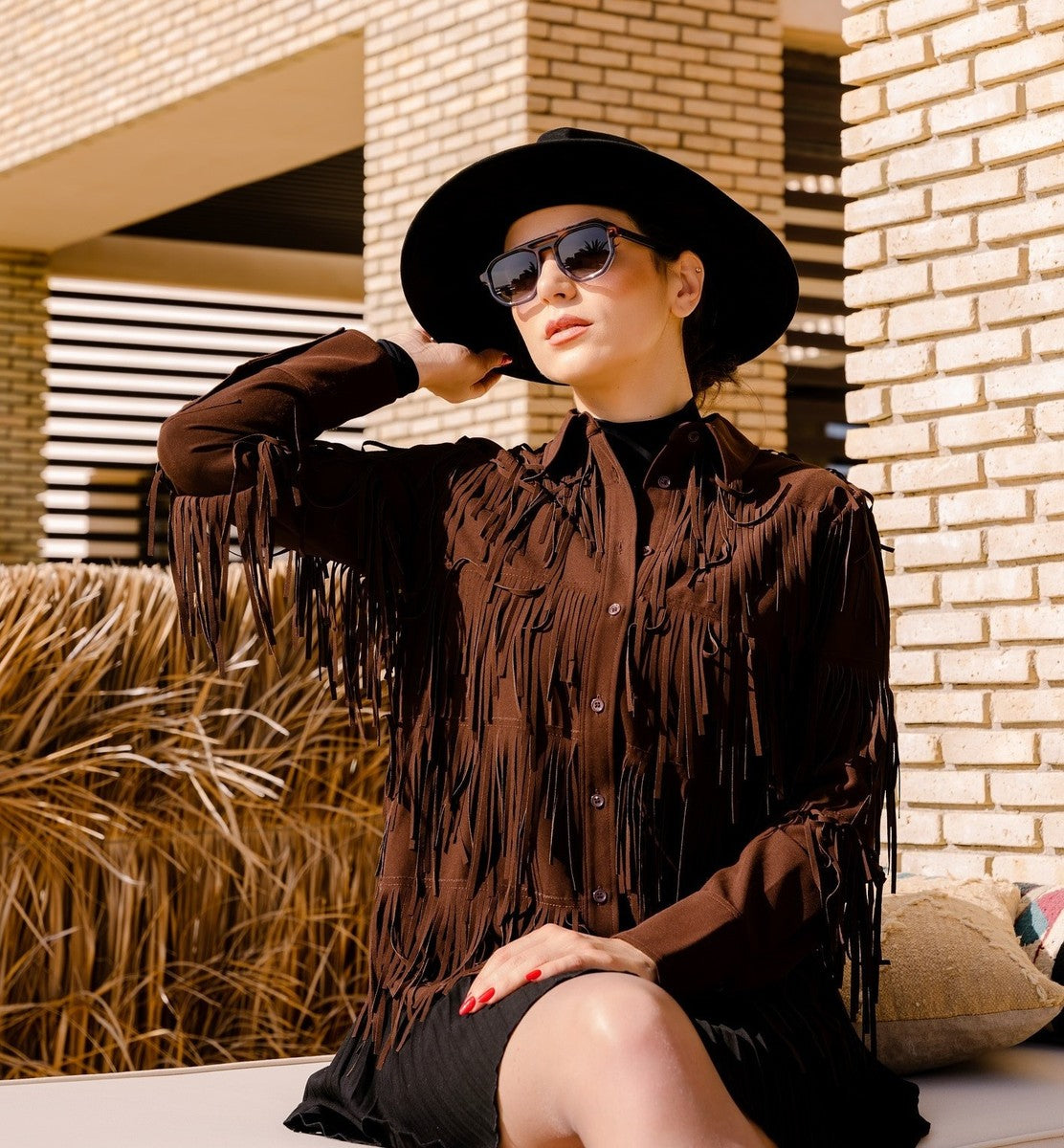 Zara NWT Brown Fringe Button Down - Medium