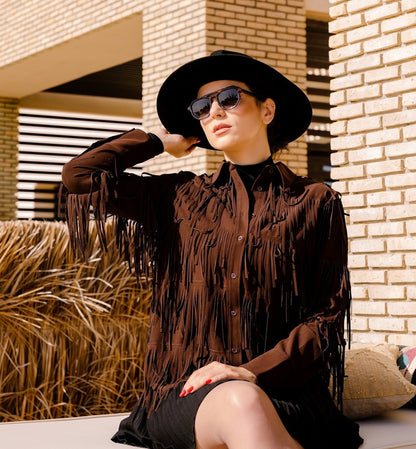 Zara NWT Brown Fringe Button Down - Medium