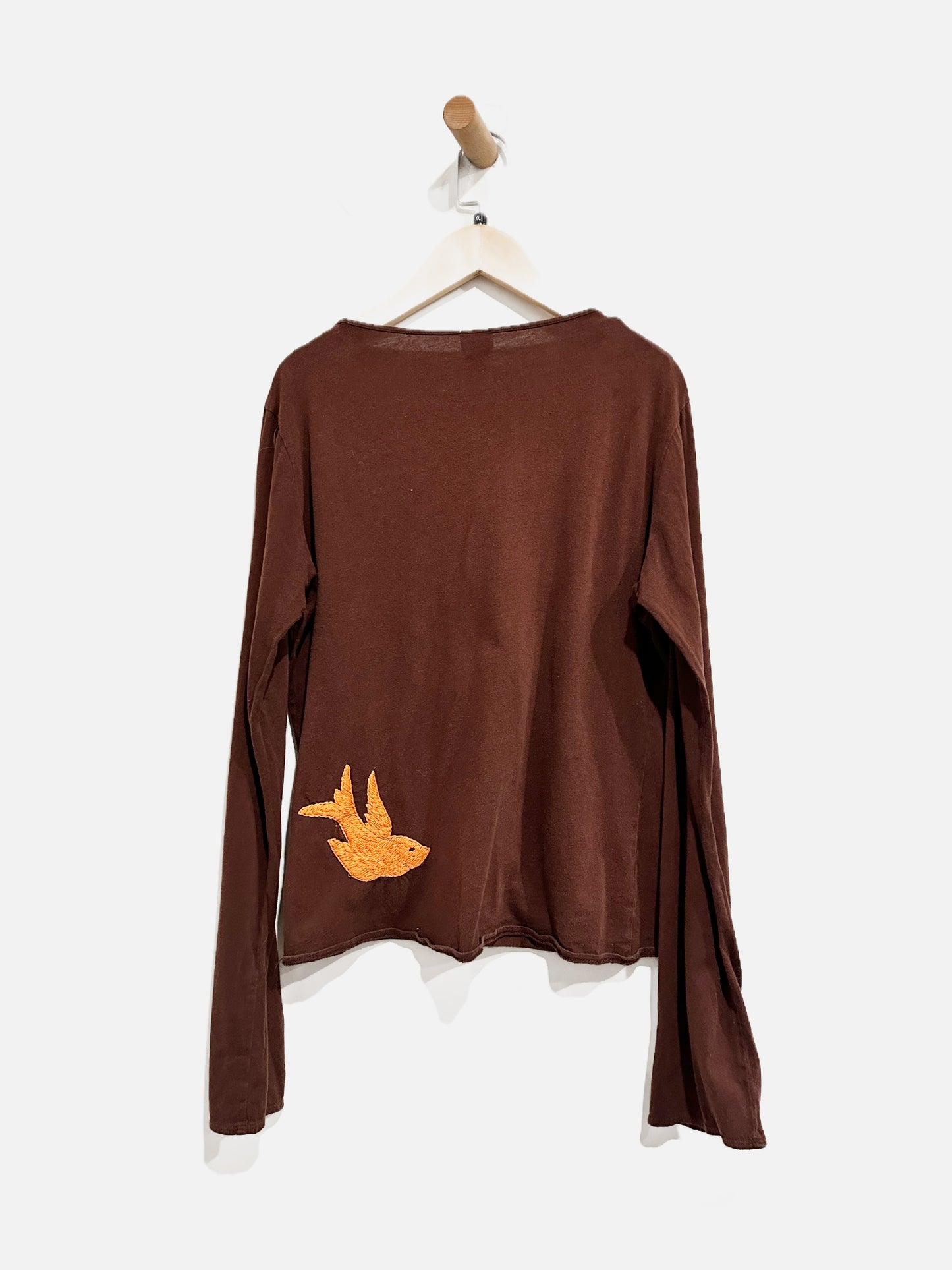 Lucky Brand Vintage Brown Embroidered LS - Large