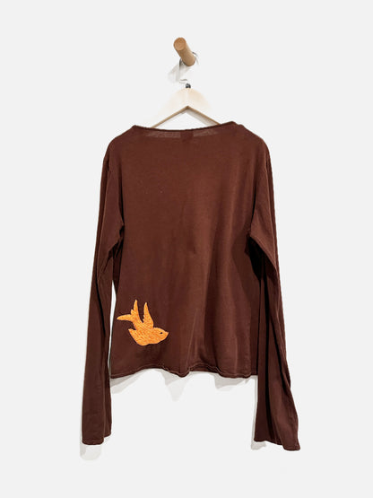 Lucky Brand Vintage Brown Embroidered LS - Large