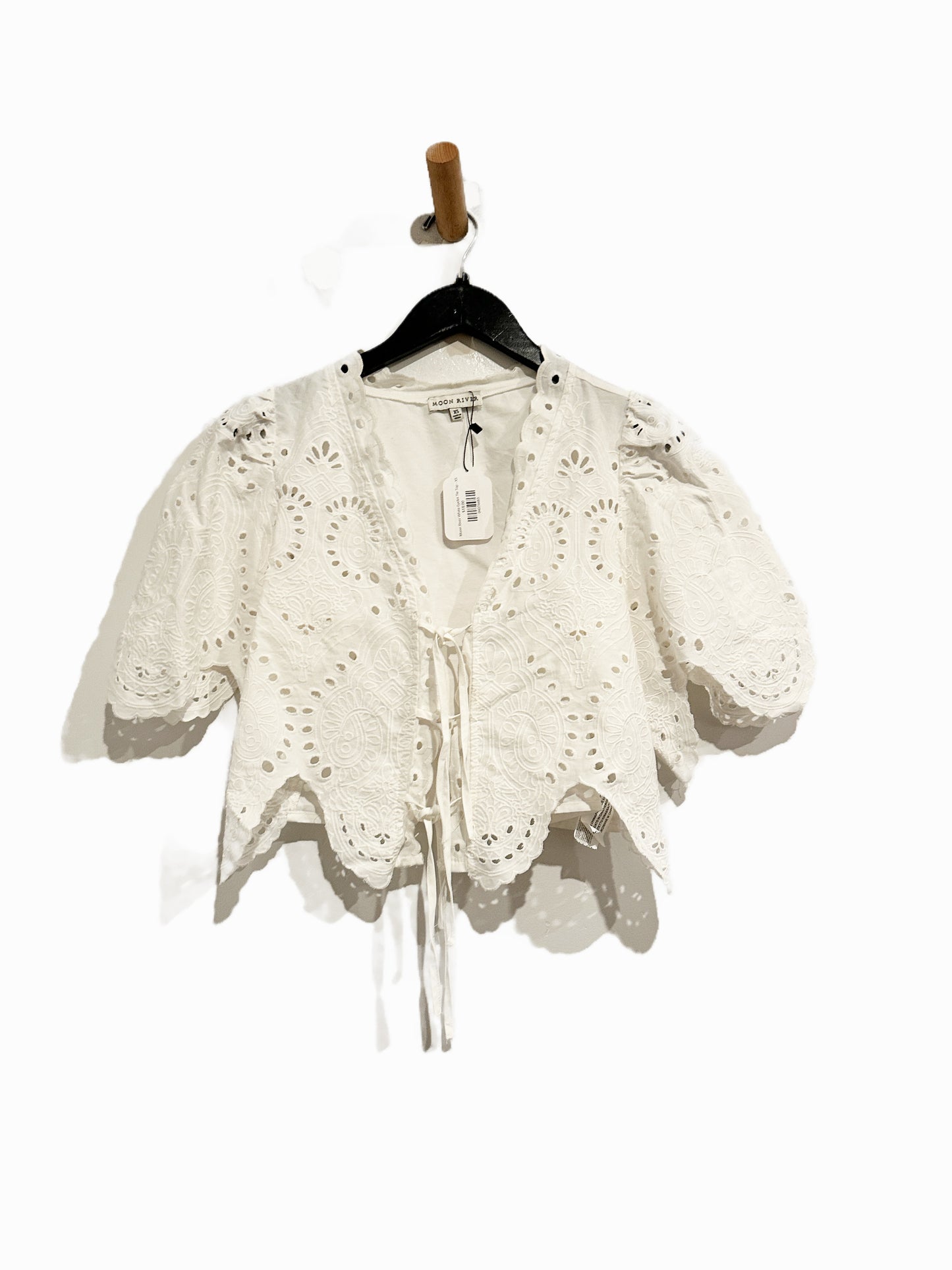 Moon River Puff Sleeve Eyelet Top in Ivory - XS