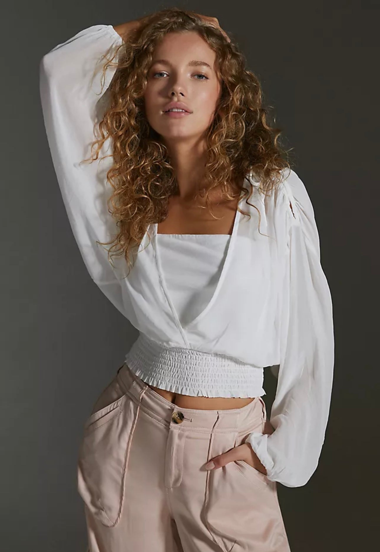 Anthropologie White Overlay LS Top - XXS