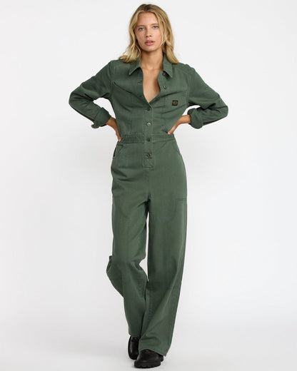RVCA NWT Dayshift L/S Boiler Suit in Fir Green - Medium