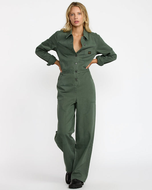 RVCA NWT Dayshift L/S Boiler Suit in Fir Green - Medium