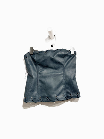 NWT Princess Polly Pammie Faux Leather Strapless Top in Blue - 2