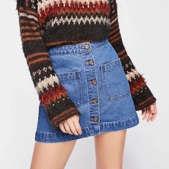 Free People WTF Button Down Denim Skirt - 28