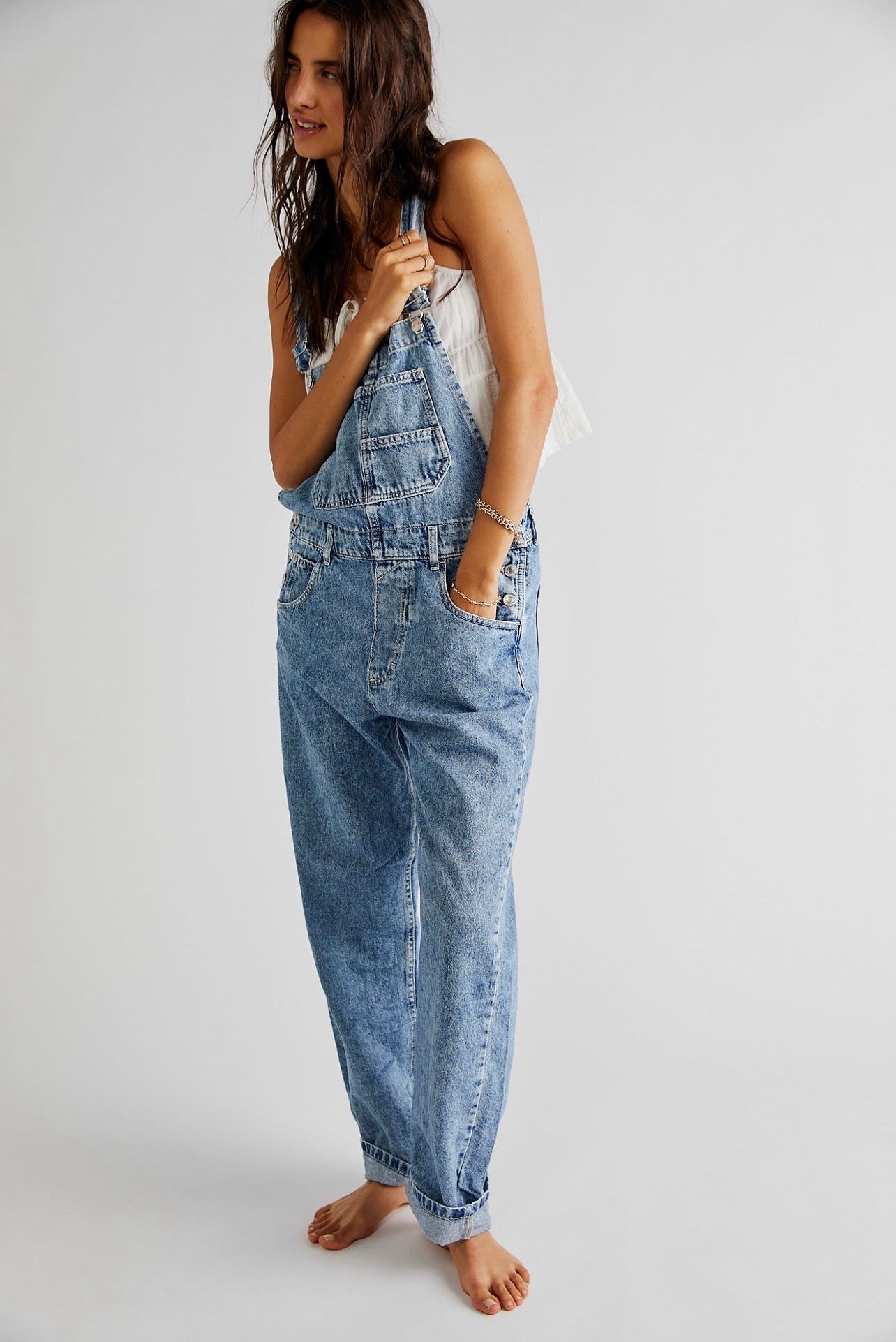 Free People Ziggy Denim Overalls in Powder Blue - XS
