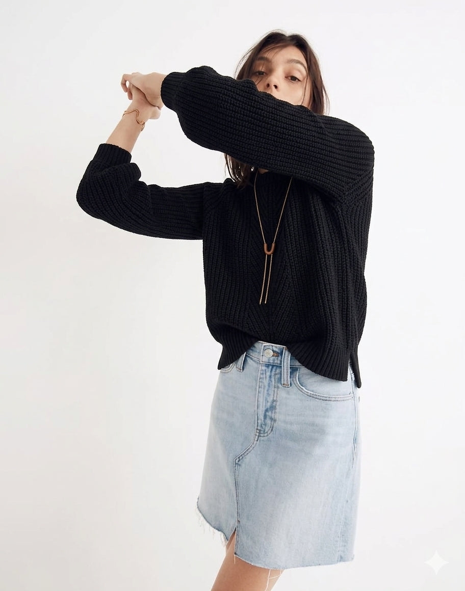 Madewell Balloon-Sleeve Pullover Sweater in True Black - Small