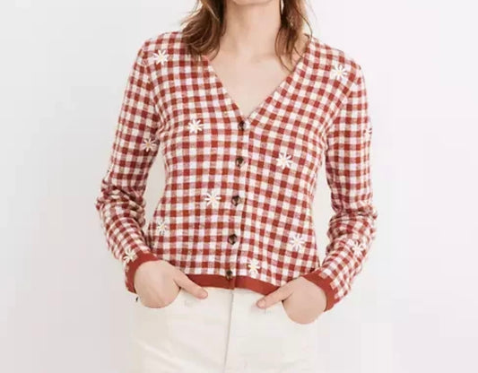 Madewell Red Plaid Daisy Cardigan - Small