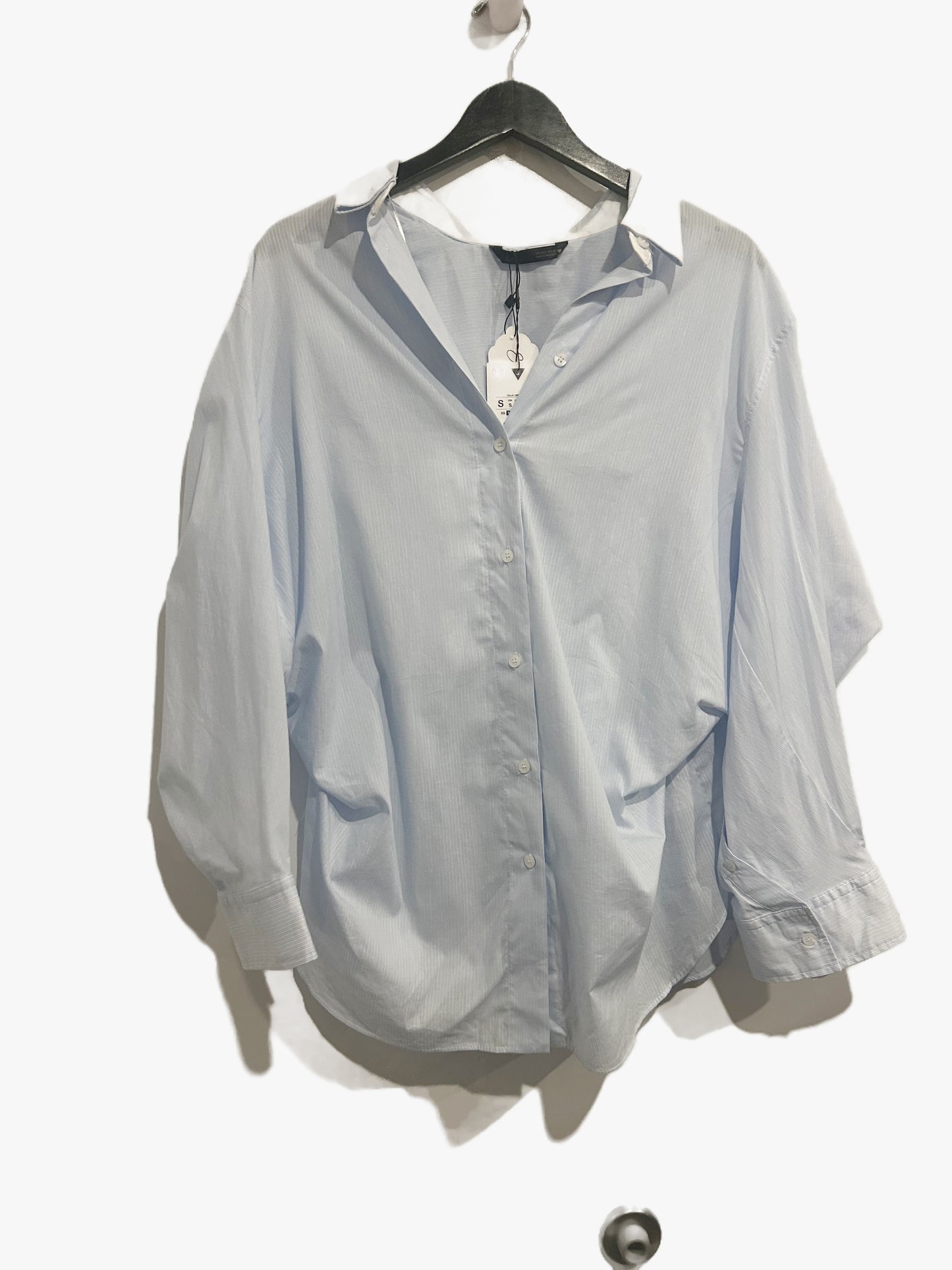 Zara NWT Oversize Striped Batwing Sleeve Shirt in Blue/White - Small