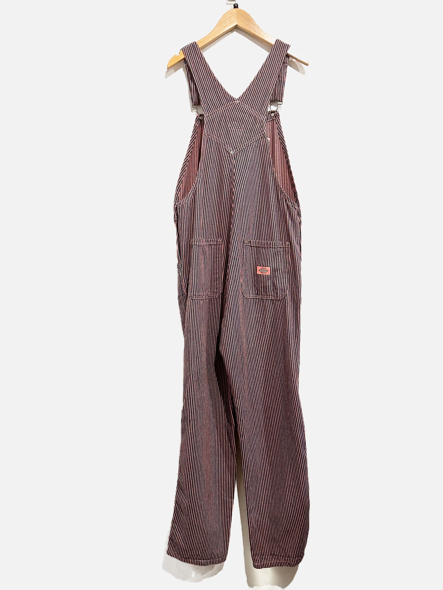 Dickies Regular Fit Hickory Stripe Bib Overalls in Pink/Navy - Small