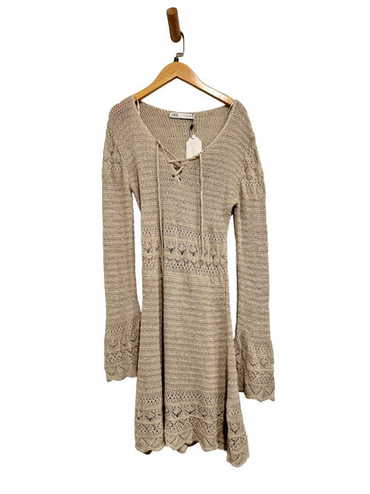 Zara Pointelle Openwork Knit Dress in Beige - Medium
