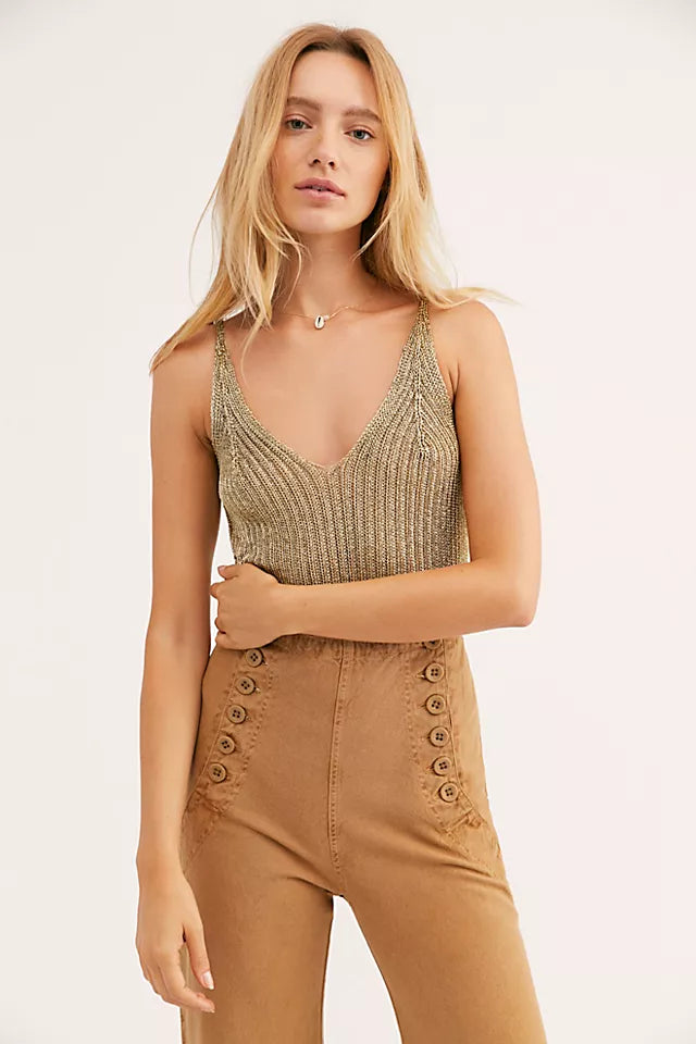 Free People Gold Coast Bodysuit in Gold - Medium