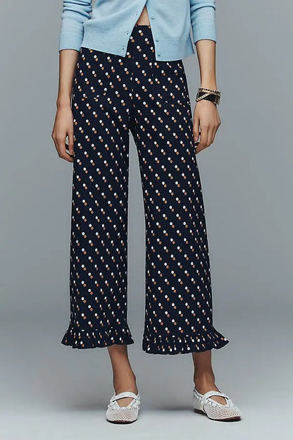 NWT Anthropologie Maeve Colette Cropped High Rise Wide Leg Trousers in Blue Dot - 32T