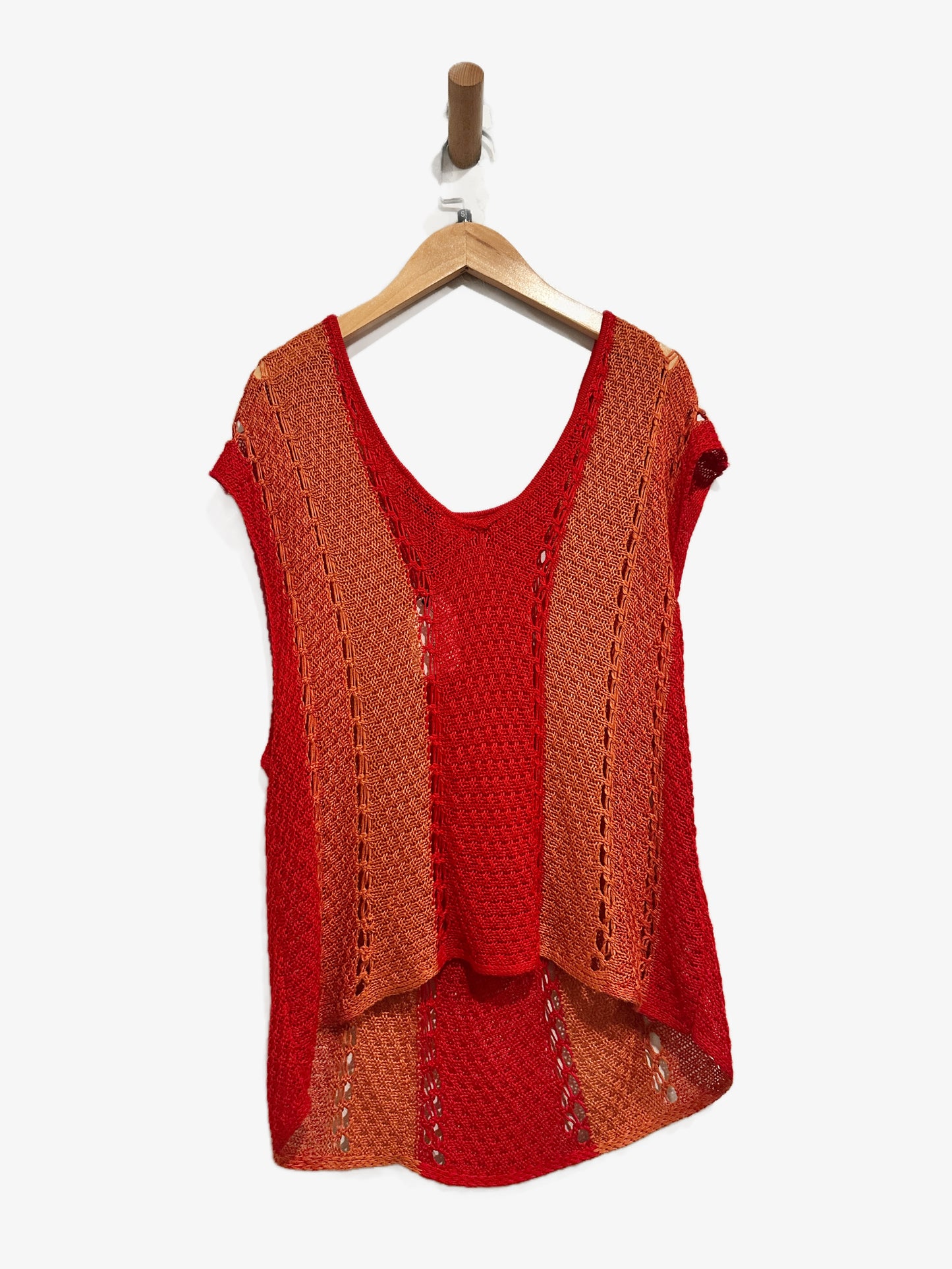 Zara Orange & Red Open Knit Top - Small