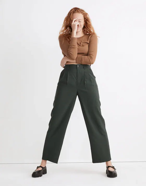 Madewell Barroway Wide-Leg Crop Pants in Dark Palm - 00