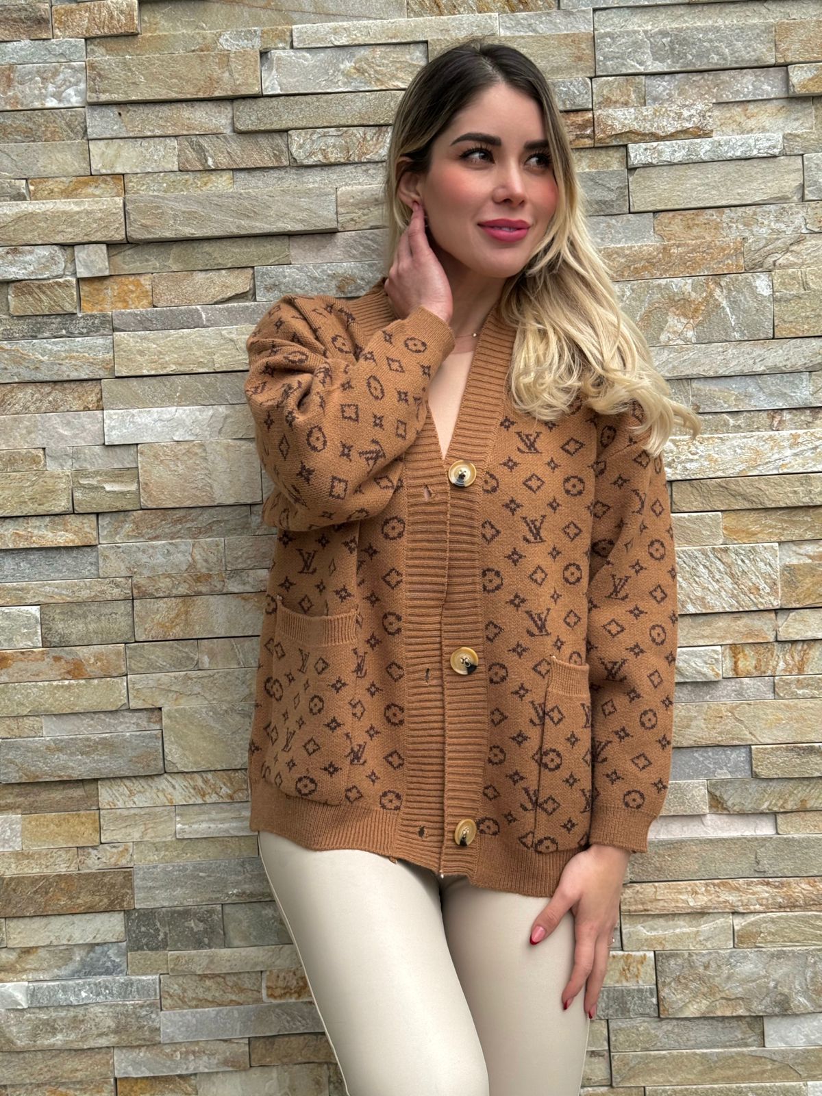 Louis Vuitton Dupe Brown Cardigan