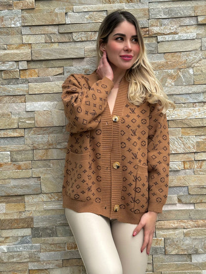 Louis Vuitton Dupe Brown Cardigan