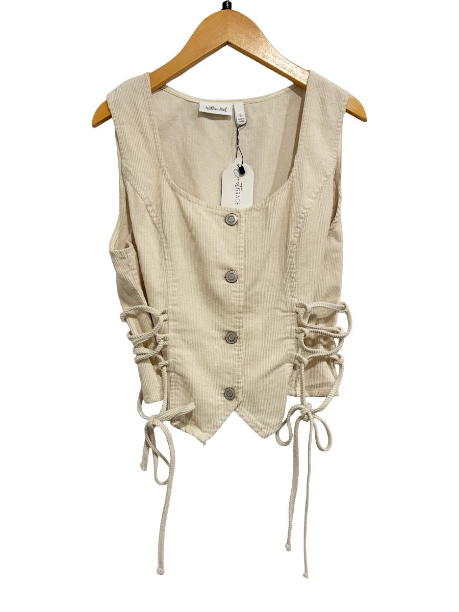 Willow + Root NWT Cream Corduroy Lace-Up Vest - Small
