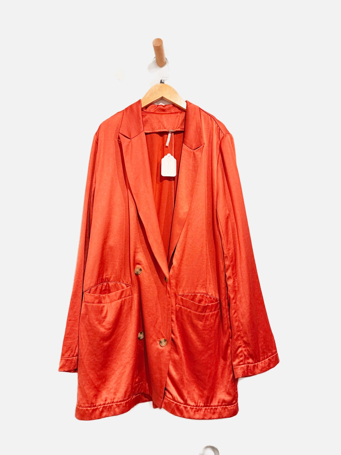 Free People Orange Satin Blazer - Large
