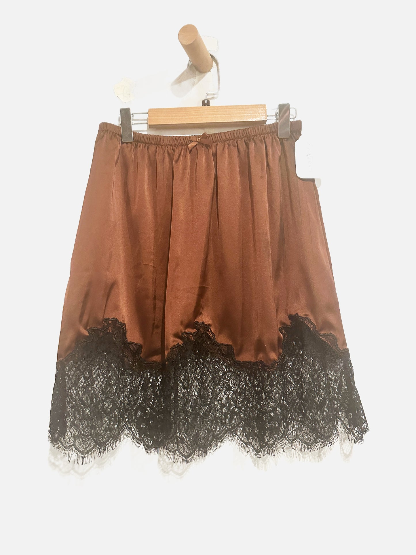 Brown w/Black Lace Trim Mini Skirt - Small