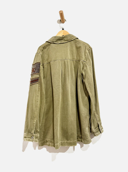 Free People Green Military Beaded Jacket - XS