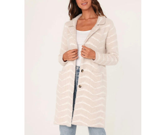 Lovestitch Beige Stripe Eyelash Long Cardigan - Small
