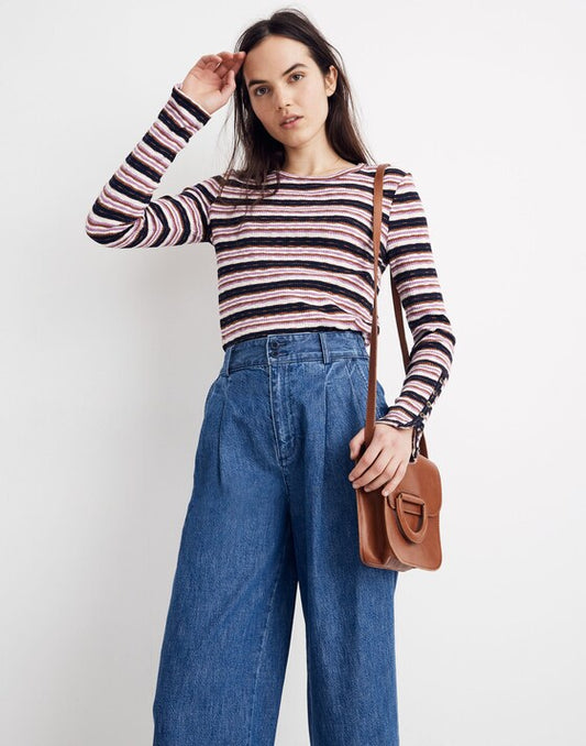 Madewell Button-Sleeve Tee in Elsie Stripe - Medium
