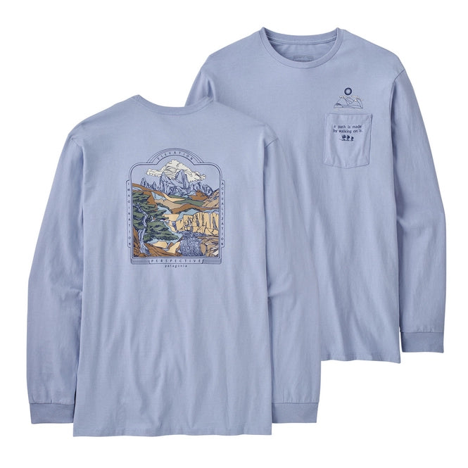 Patagonia Unisex 50 Year Recycled Cotton Pocket Long Sleeve T-Shirt in Pale Periwinkle - S/M
