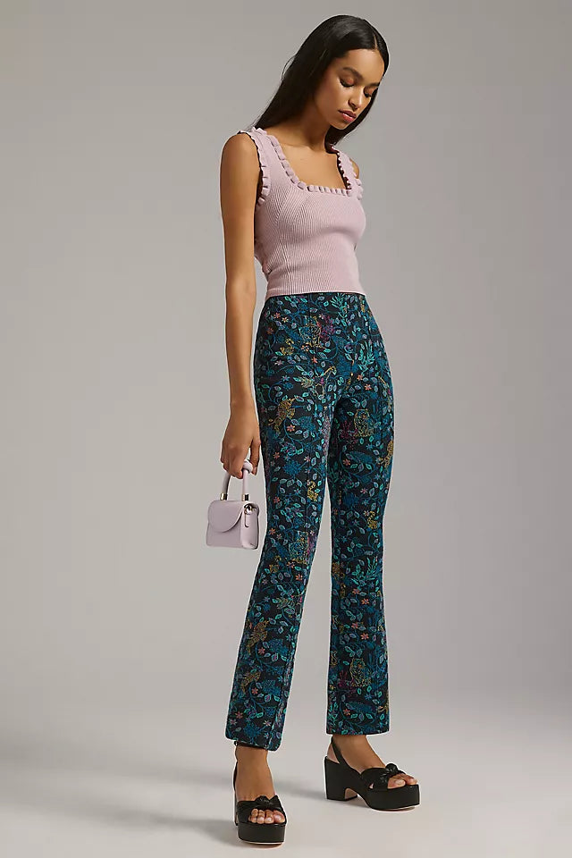 Anthropologie Maeve The Margot Kick-Flare Cropped Pants in Blue Print - XL
