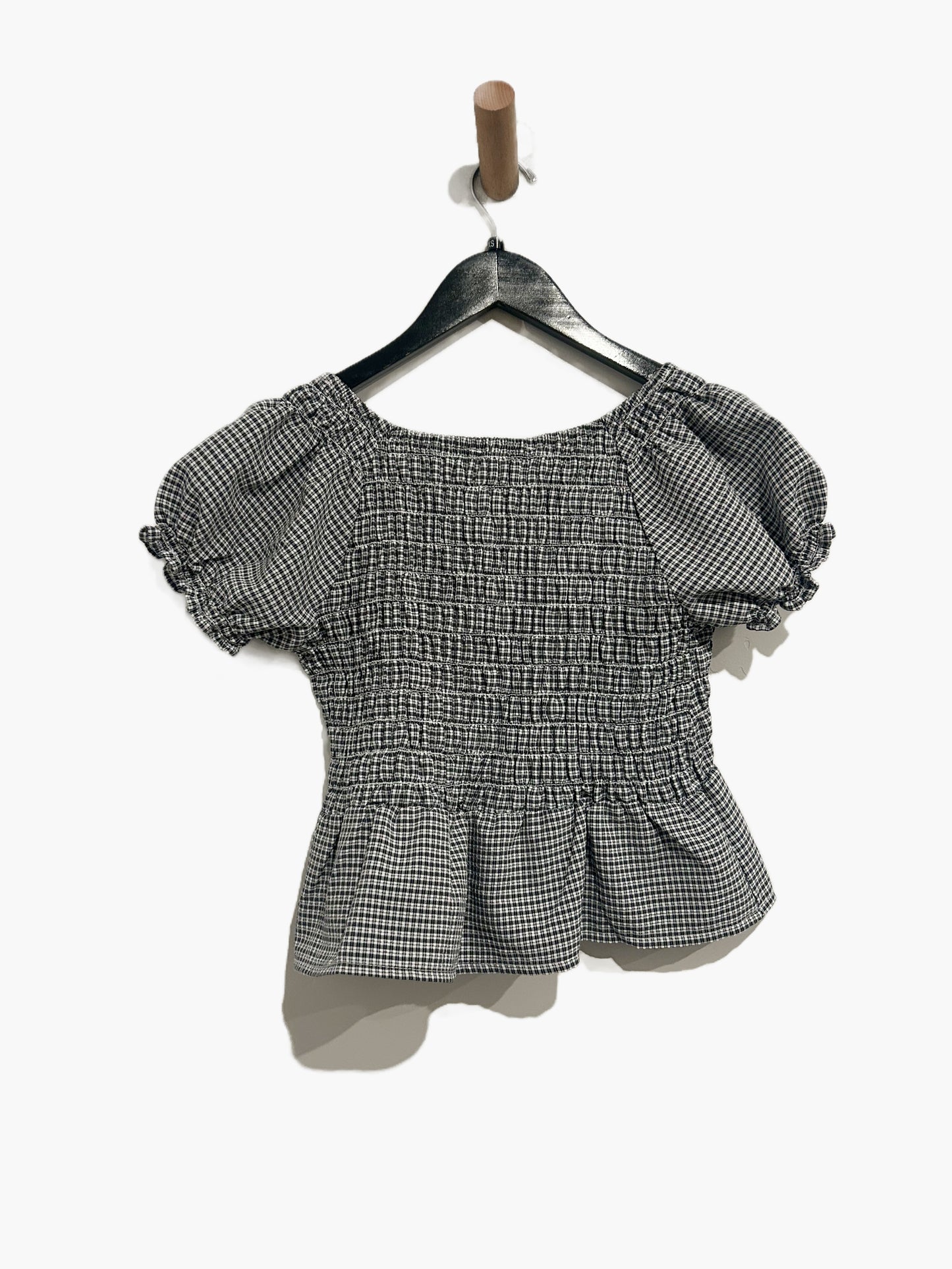 LA Hearts Black Smocked Gingham Peplum Top - XS