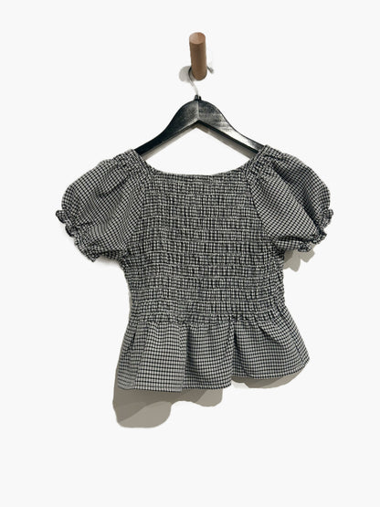 LA Hearts Black Smocked Gingham Peplum Top - XS