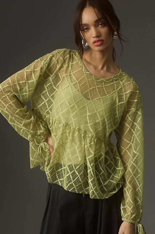 Anthropologie Maeve Green Sheer Mesh Top - Medium