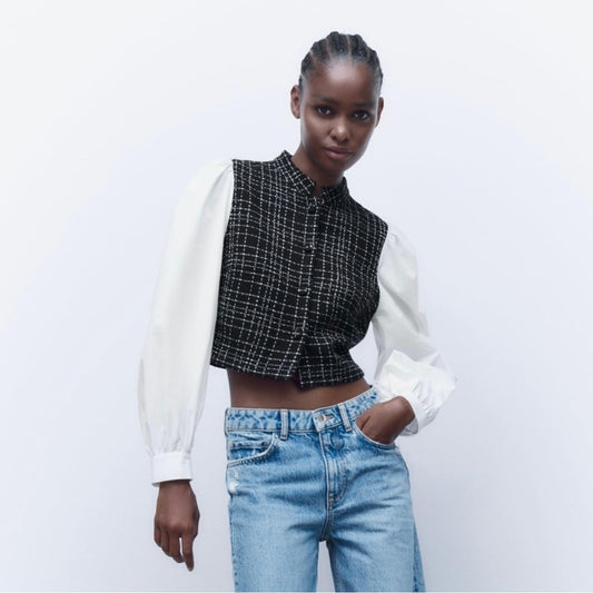 Zara Black and White Blouse - Medium