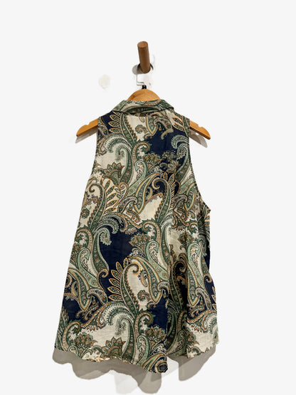 MNG Green Paisley Sleeveless Button Down - 6