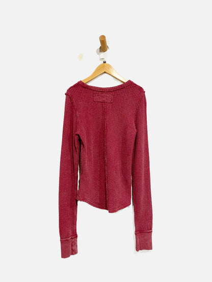 Free People Roll With It Pink Waffle Knit LS Top - Small
