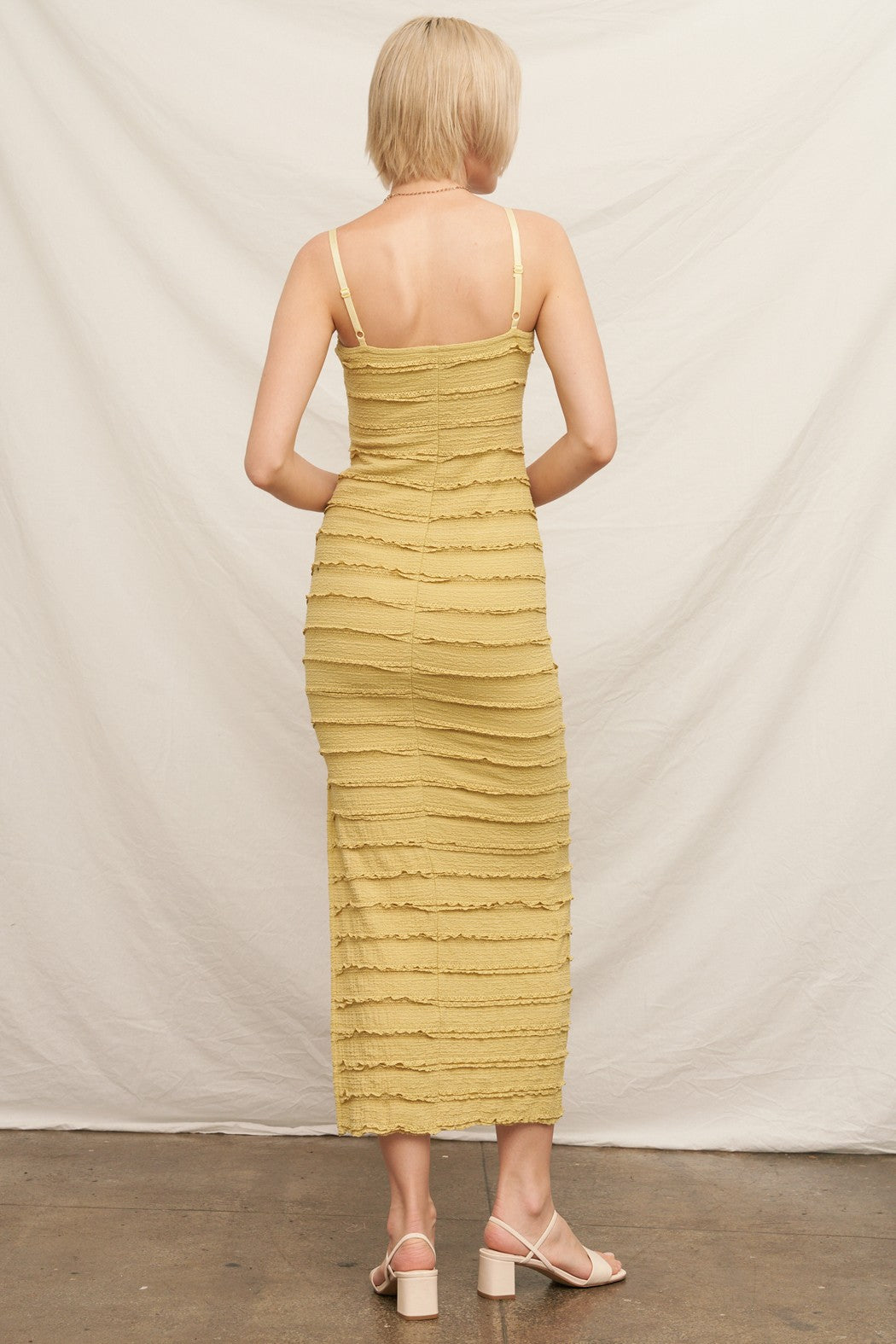 En Creme Yellow Tiered Ruffle Maxi Dress - Medium
