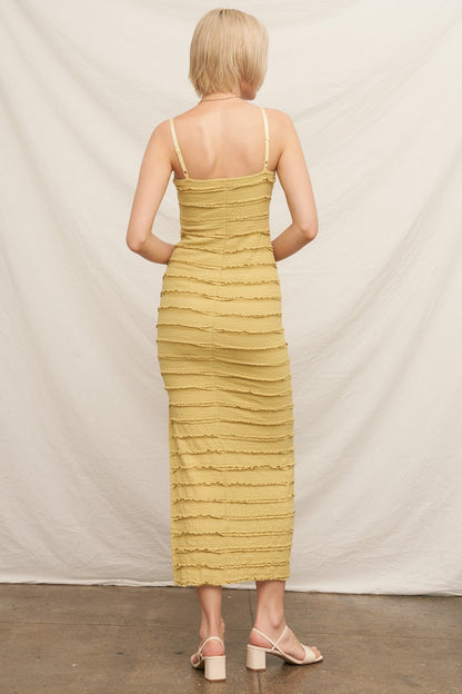 En Creme Yellow Tiered Ruffle Maxi Dress - Medium