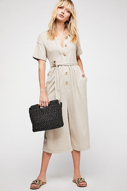 Free People Lighthouse Beige Button Jumpsuit-XS