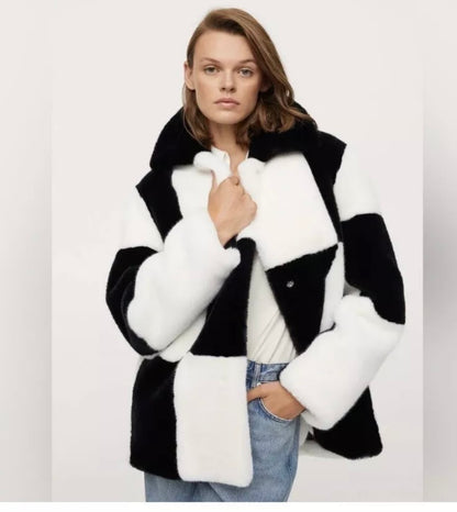 MNG Black & White Colorblock Coat - Large