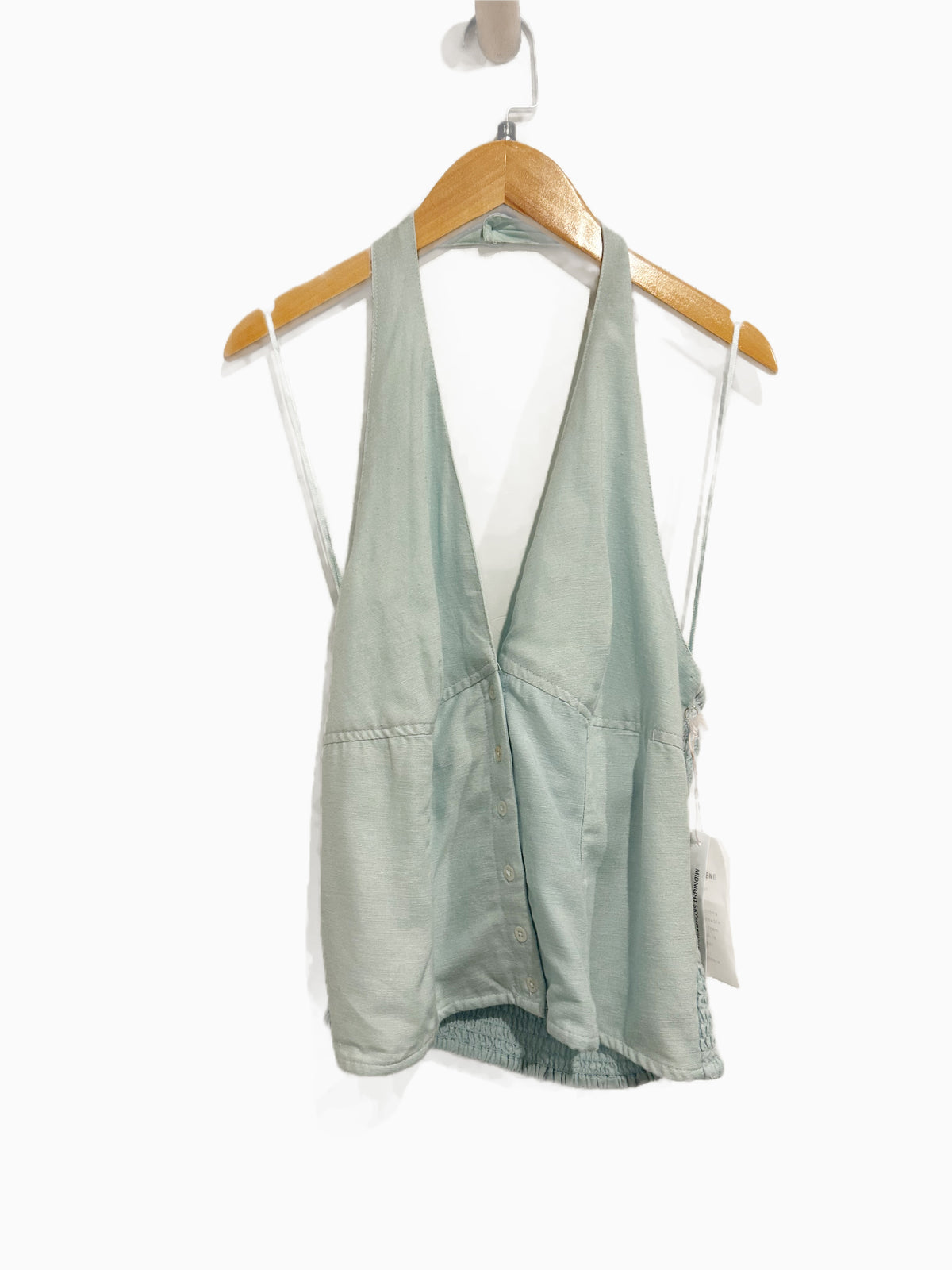 Midnight Sky Blue Linen Blend Halter Top - Medium