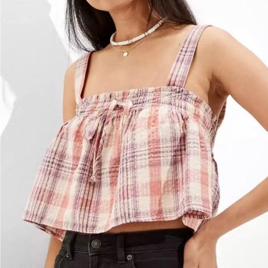 American Eagle Pink Plaid Tank - Medium